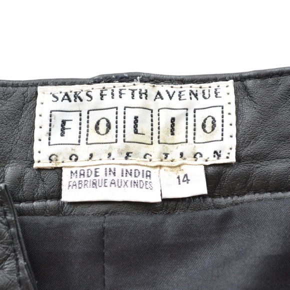 SOLD Saks 5th Black Leather 90's Pleated Pants 14 - Picture 6 of 6